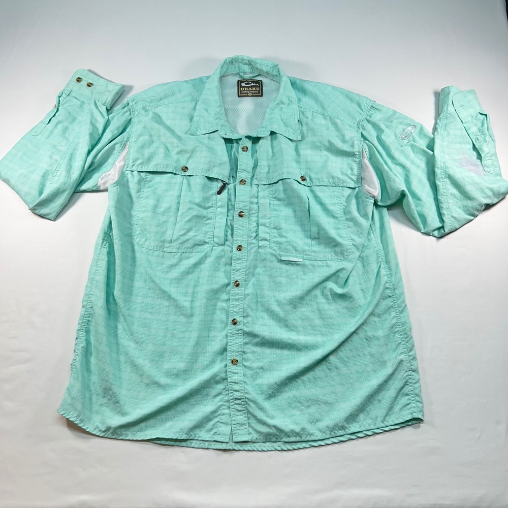 Drake Clothing Company Mens XL‎ Fishing Shirt Mint Green Ventilated Long Sleeve